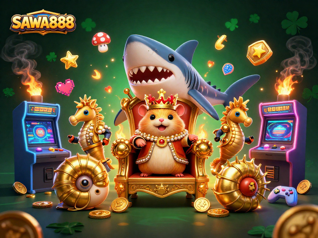 Experience gaming thrills with SAWA888's vibrant casino fantasy featuring a hamster king.