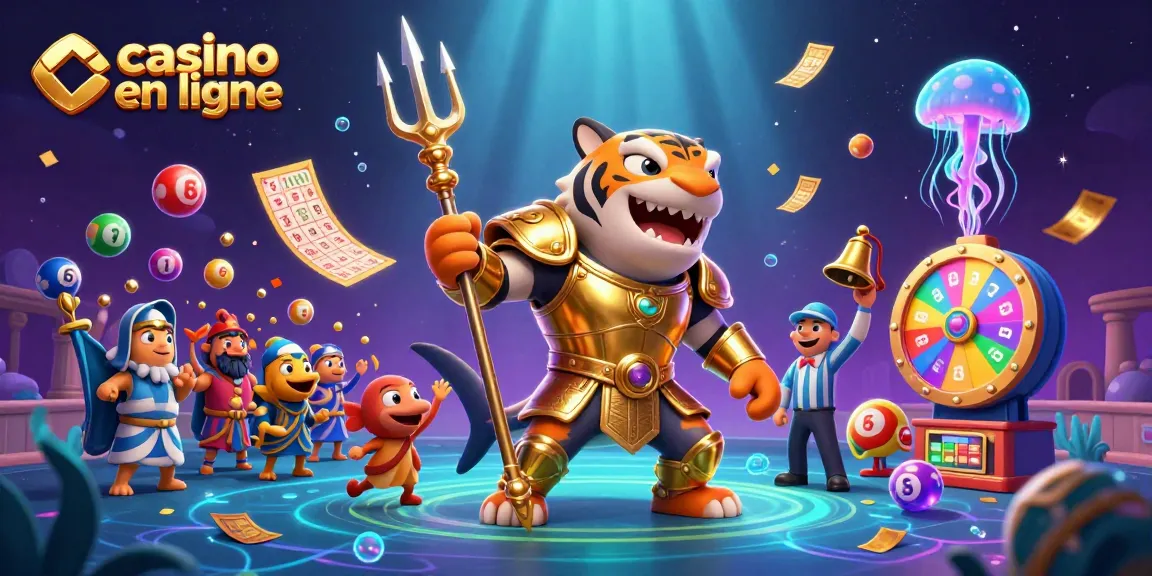 Plongez dans l'univers du casino en ligne, où un requin tigre animé dans une arène sous-marine se prépare à gagner.