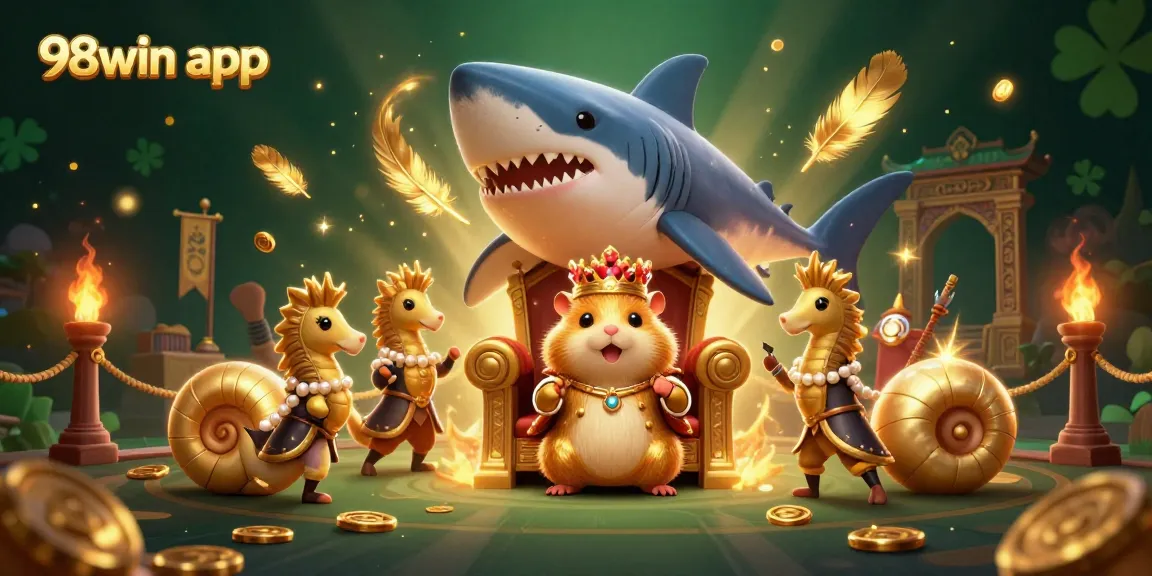 Engage with the vibrant 98win app features in a dynamic casino-themed fantasy scene.