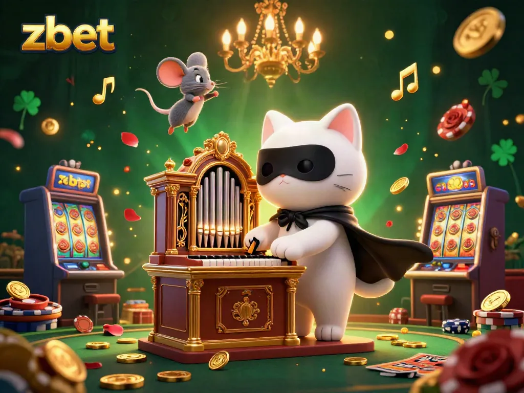 Experience the excitement of zbet with a vibrant 3D casino scene featuring animated characters and games.