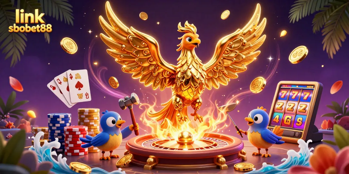 Experience thrilling betting action with link sbobet88 amid coins, cards, and vibrant casino elements.