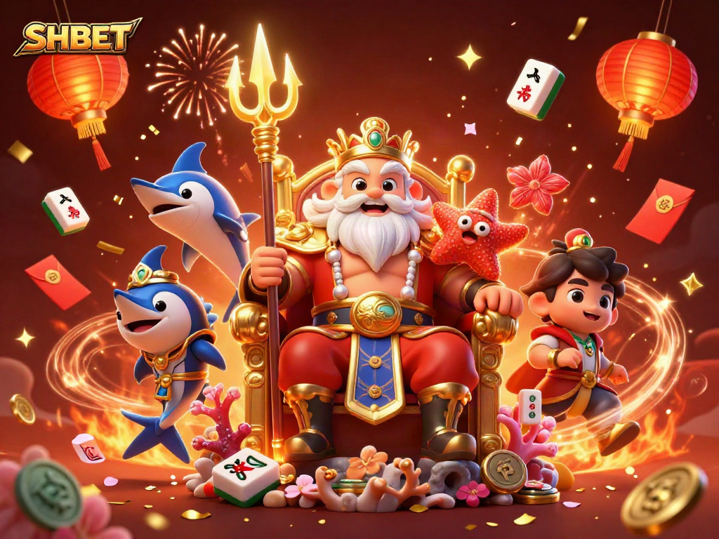 Experience SHBET's thrilling gaming atmosphere with Neptune and vibrant casino elements.