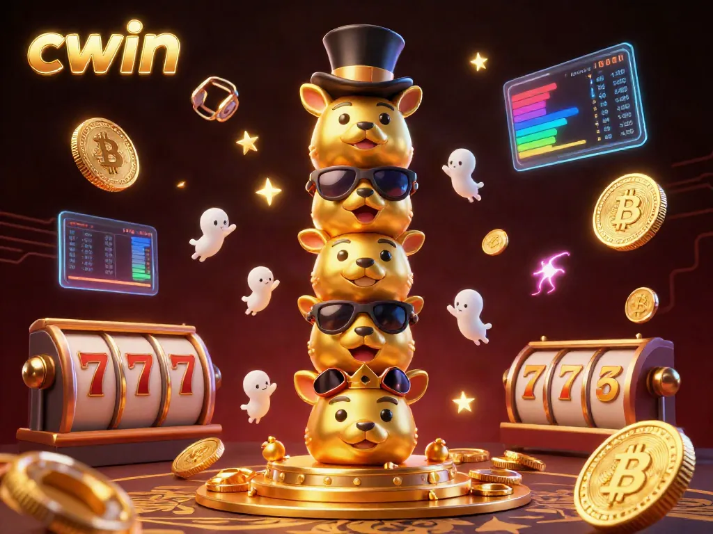 Engage with CWIN through a lively 3D casino illustration packed with vibrant gaming elements.