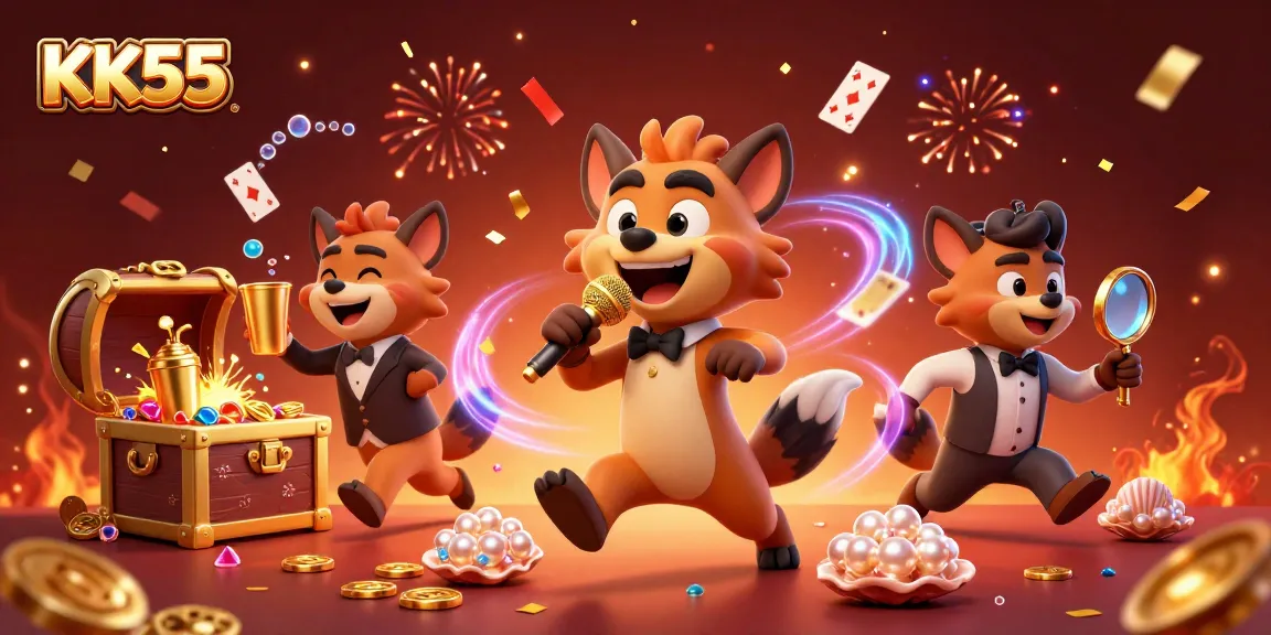 Entertain with KK55's hyena casino club illustration featuring vibrant characters and lively casino elements.