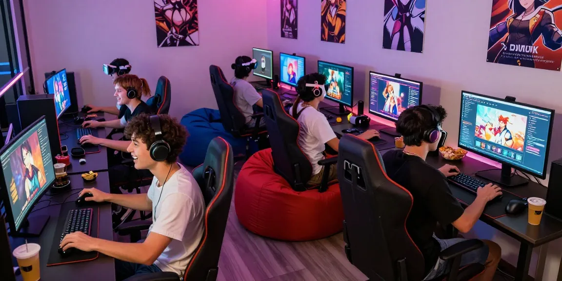 Play engaging hentai game with friends in a vibrant gaming room.