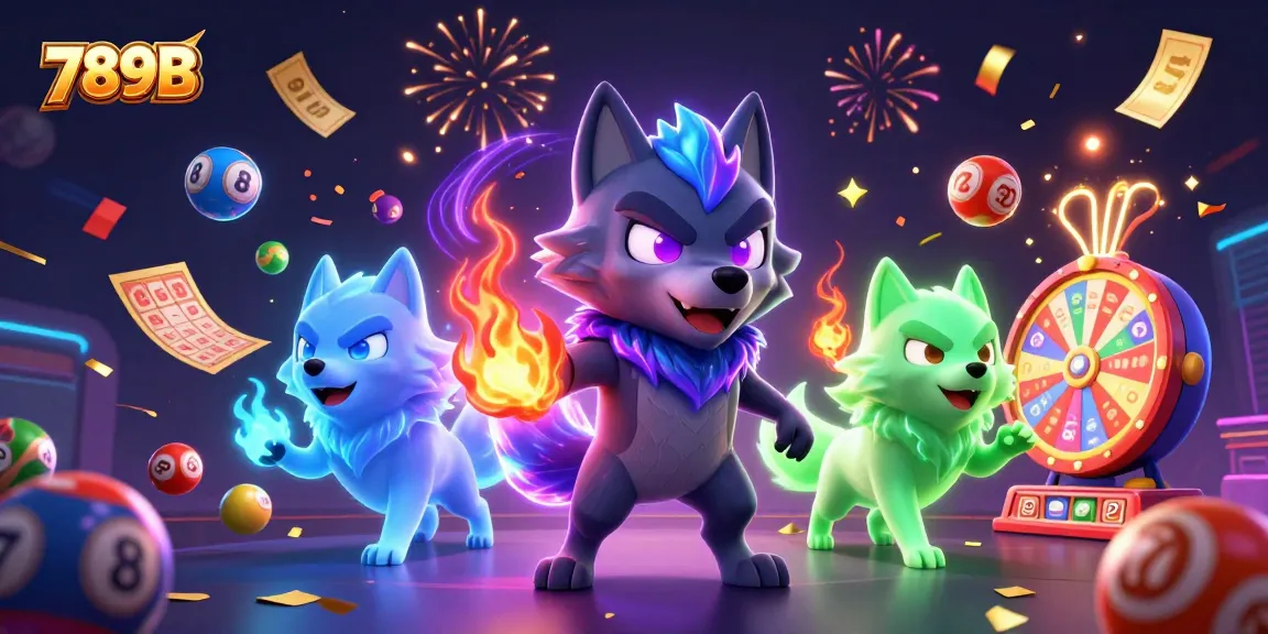 Explore the vibrant energy of 789B with lottery elements and mystical wolf characters in an enchanting casino scene.