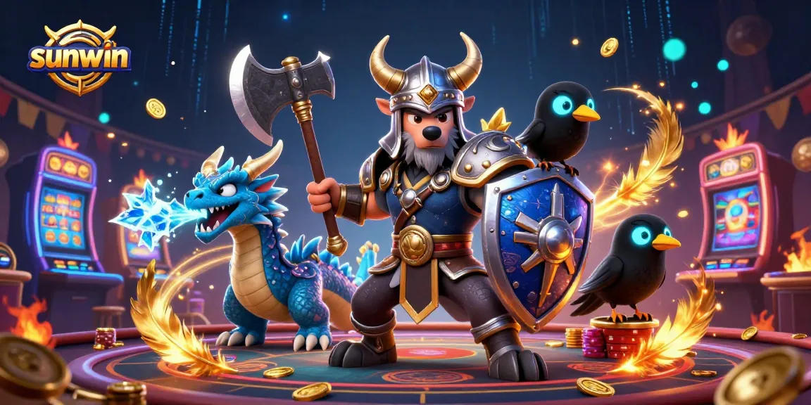 Engage in thrilling games at Sunwin, featuring vibrant characters and dynamic casino elements.