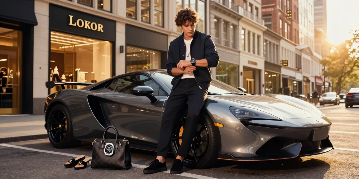 Fashionable individual checking time on clone watch in urban luxury setting.