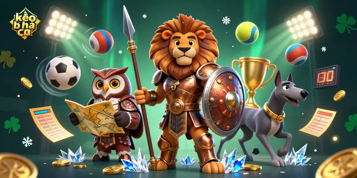 Bet on kèo nhà cái with a dynamic 3D scene featuring sports, strategy, and winning elements.