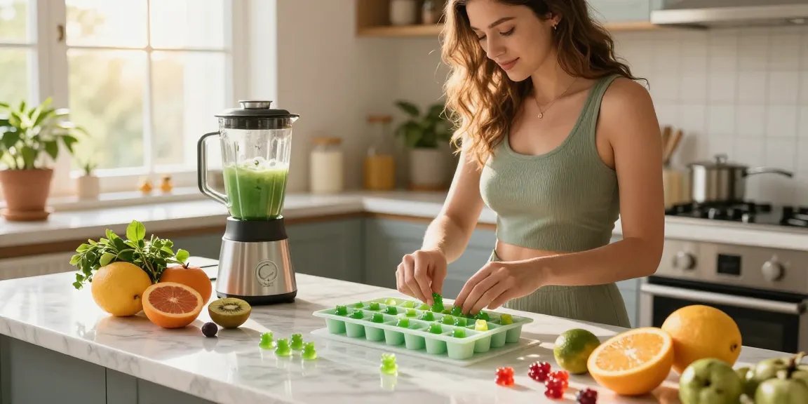 Preparing vibrant premium kratom gummies in a cozy kitchen with fresh ingredients and natural light.