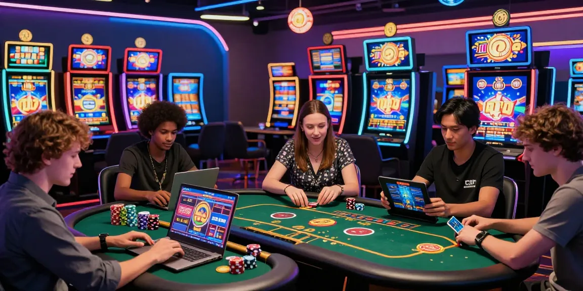 Players experiencing the excitement of non UK casinos with vibrant games and modern devices.