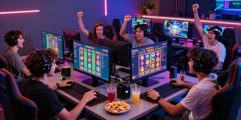 Friends enjoying gaming session at TX88, showcasing vibrant slot games at https://tx88bet.vip/.