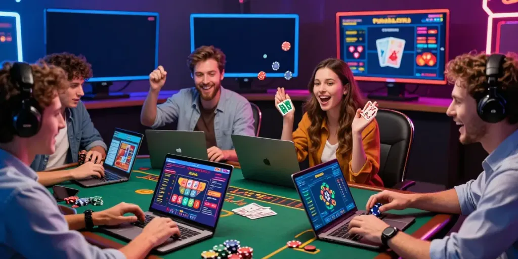 Exciting online gaming experience with debet platform users enjoying live casino gaming, vibrant atmosphere, engaging technology.