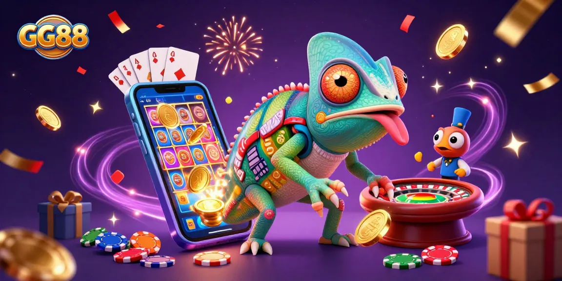 Experience the vibrant action of GG88 as players enjoy casino games with golden coins and exciting slot machines.